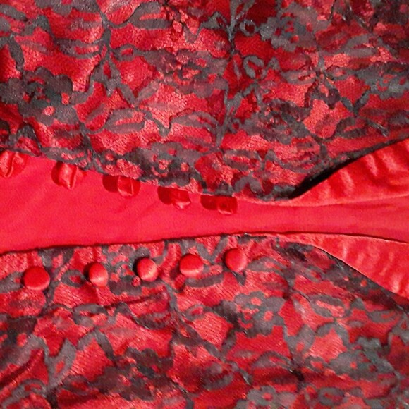 Vintage Blouse,Jolie Madame Top, Fitted Red Satin/ Black Lace, Goth, Steampunk - Picture 10 of 10